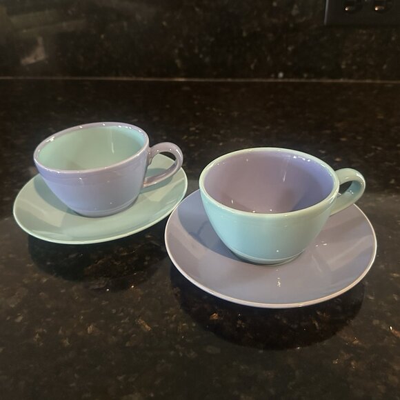 Lindt-Stymeist Colorways 2 Cups & Saucers Blue on Blue Green Tea Party RARE NEW - Picture 12 of 13